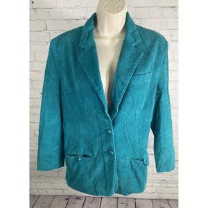 VTG Kathy Davis Teal Corduroy Two Button Lined Blazer Jacket Women’s 14